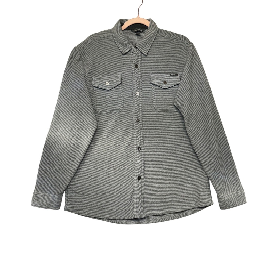 Eddie Bauer Mens Gray Textured Fleece Shirt Jacket M EM31LK111 Striped Shacket